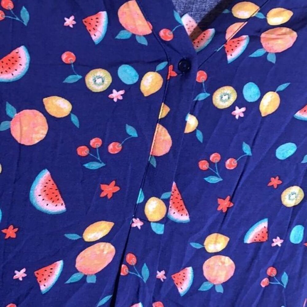 Mandee Dark Blue Fruit Themed Top NWT - Picture 3 of 6